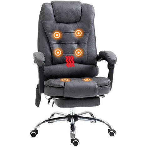 main image of "Vinsetto Heated 6 Points Vibration Massage Executive Office Chair Adjustable Swivel Ergonomic High Back Desk Chair Recliner with Footrest Dark Grey"
