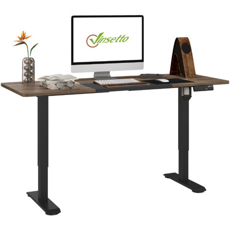 main image of "Vinsetto Height Adjustable Electric Standing Desk with 4 Automatic Memory Preset 140cm x 70cm Tabletop Stand Up Desk for Home Office (Black Frame + Teak Desktop)"