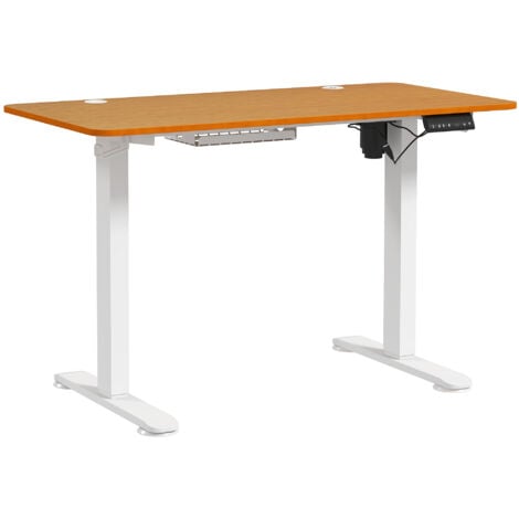 Vinsetto Höhenverstellbarer Schreibtisch Elektrisch 120 x 60 cm Computertisch mit 3 Memory-Steuerung, Ergonomisch Steh-Sitz Tisch mit Anti-Kollision, 2 Haken, Natur