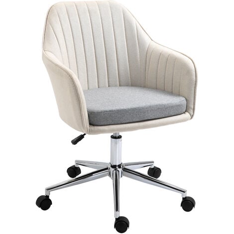 Vinsetto Leisure Office Chair Linen Swivel Desk Chair Home Study w/ Wheel, Beige