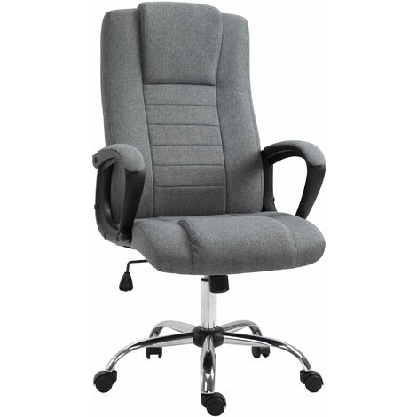 Vinsetto Linen Office Chair 360° Swivel High Back Wide Adjustable Seat Grey