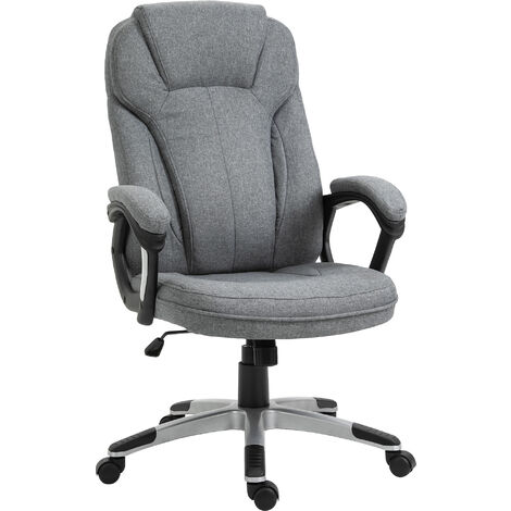 Vinsetto Linen Padded Ergonomic Office Chair Swivel Adjustable Seat Rocking Grey