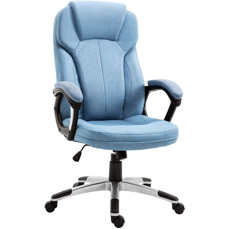 Vinsetto Linen Padded Ergonomic Office Chair w/ Swivel Adjustable Seat High Back Armrests Headrest Stylish Work Seat Rocking Blue