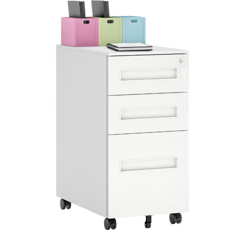 Vinsetto Lockable Mobile Filing Cabinet w/ 3 Drawers 30 x 43.5 x 60 cm White