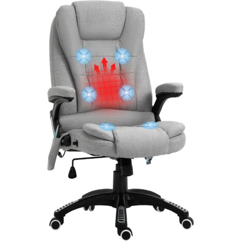 Vinsetto Massage Office Chair with Lumbar Heating, Linen Fabric Executive Computer Desk Chair with High and Reclining Back, Tilt Function, Adjustable Height, Padded Armrests, Light Grey