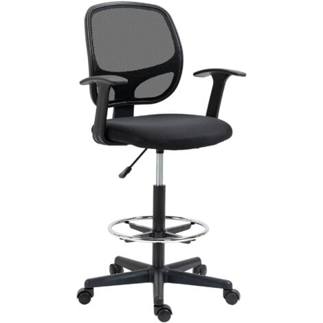 Vinsetto Mesh Drafting Chair with Adjustable Footrest Ring and Swivel Wheels