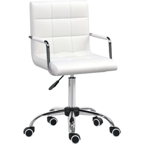 Vinsetto Mid Back PU Leather Home Office Chair Swivel Desk Chair with Arm, Wheel White