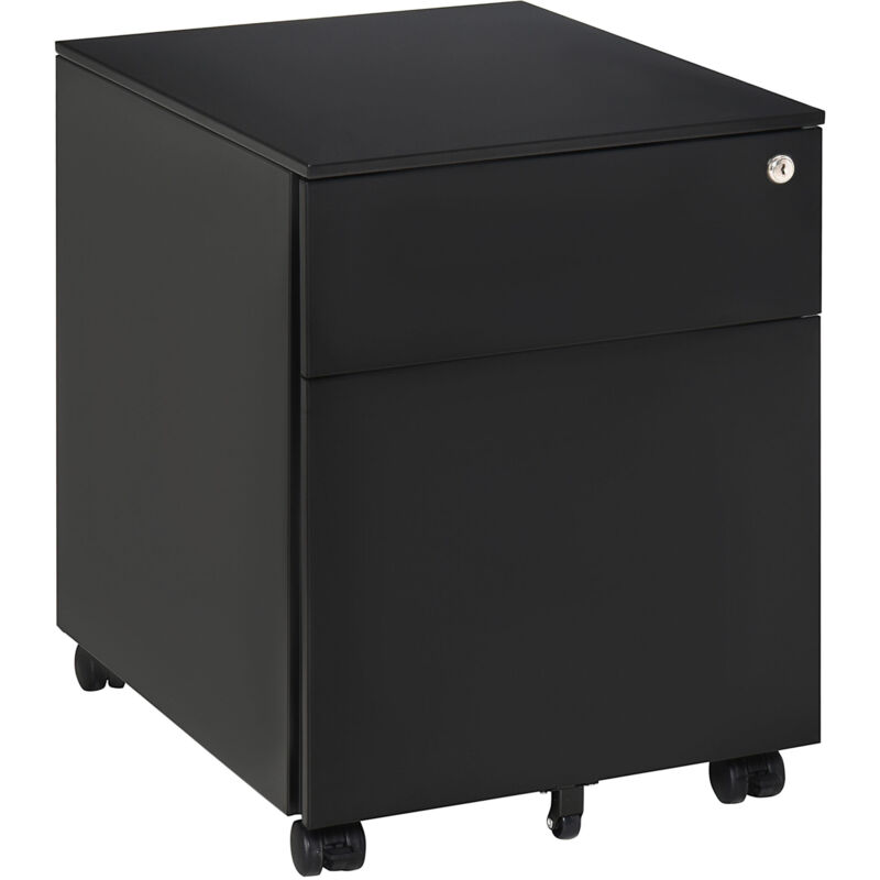 Mobile File Cabinet Steel Lockable w/ Pencil Tray for A4, Letters Black - Black - Vinsetto