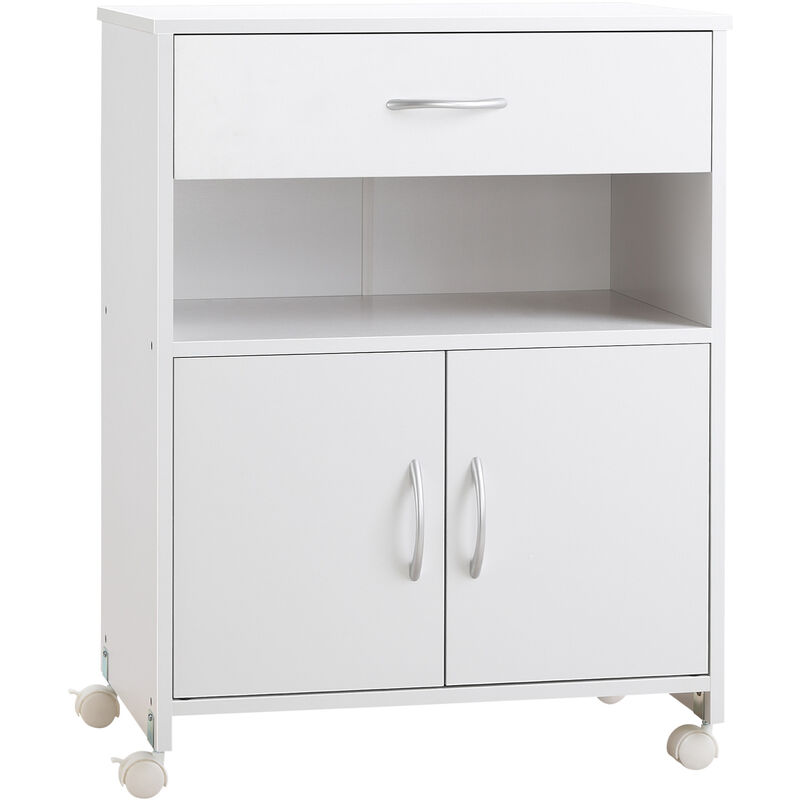 Mobile Printer Stand w/ Storage Shelf Universal Wheels for Home White - White - Vinsetto