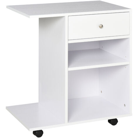 Vinsetto Mobile Supporto per Stampante con Mensola Regolabile e 4 Ruote Bianco