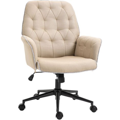 Vinsetto Office Chair Task Adjustable Height Mid Back Armrest Tilt Linen Beige