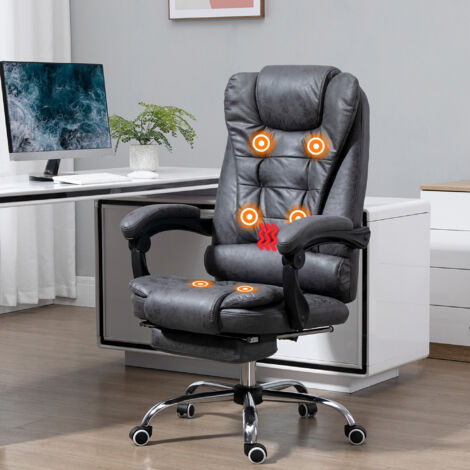 Vinsetto Office Chair with 6 Point Massage and Back Heat, Microfiber Desk Chair with Footrest Adjustable Height and Swivel Wheels, Back Reclining, Dark Blue