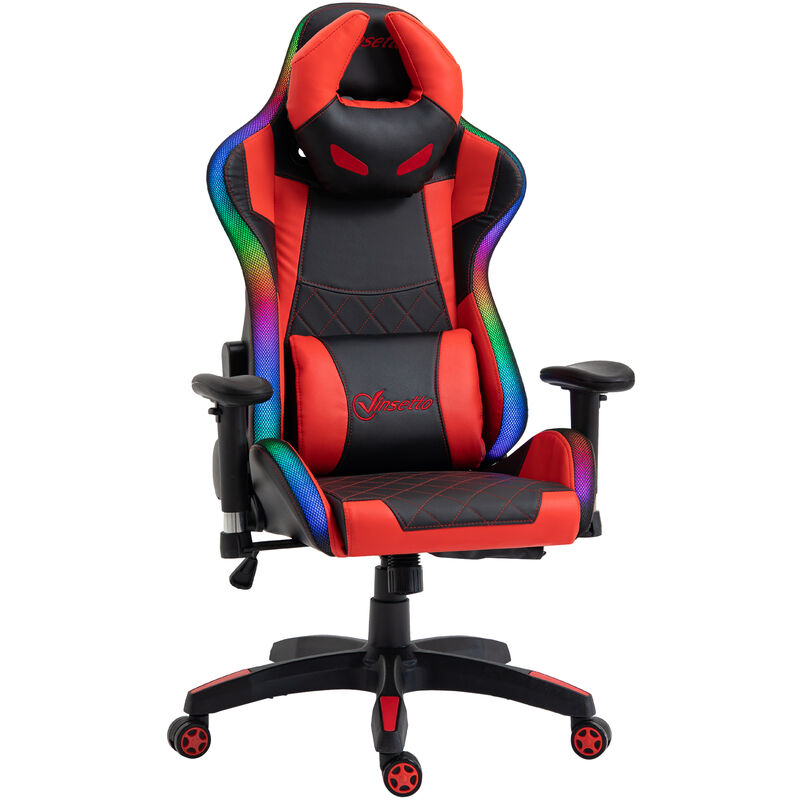 Vinsetto - Racing Gaming Chair with RGB LED Light, Lumbar Support, Swivel Home Office Computer Recliner High Back Gamer Desk Chair, Black Red