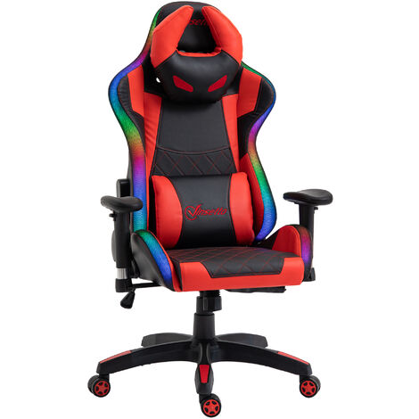 Vinsetto Racing Gaming Chair with RGB LED Light, Lumbar Support, Swivel Home Office Computer Recliner High Back Gamer Desk Chair, Black Red