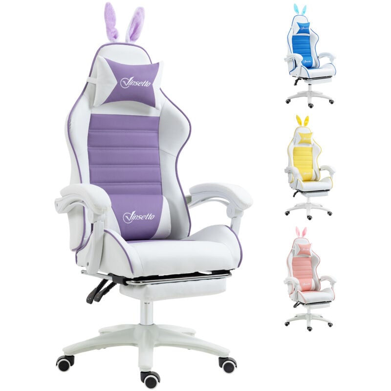 Racing Style Gaming Chair with Footrest Removable Rabbit Ears Purple - Vinsetto