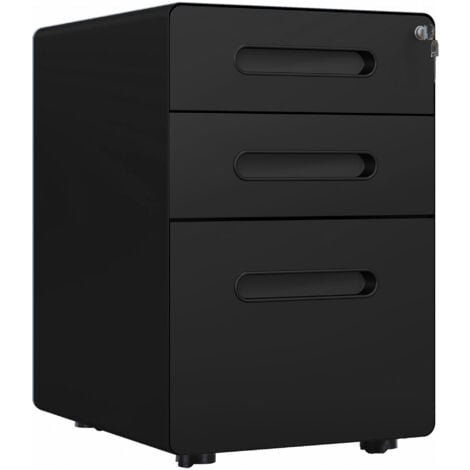 Vinsetto Rollcontainer, mobiler Aktenschrank mit 3 Schubladen, abschließbarer Büroschrank mit Hängeregistratur, Aufbewahrung, Stahl, 39 x 48 x 59 cm Schwarz