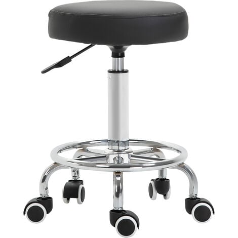 Vinsetto Round PU leather Salon Beautician Stool Adjustable Height Black