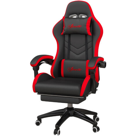 Vinsetto Sedia da Gaming Altezza Regolabile Reclinabile e Poggiapiedi Nero Rosso