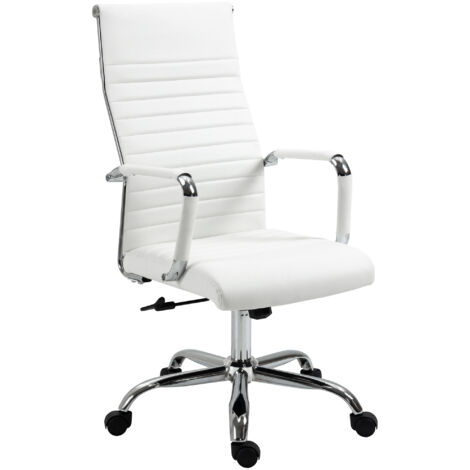 Vinsetto Sedia da Ufficio Girevole Ergonomica con Dondolo Finta Pelle Bianco