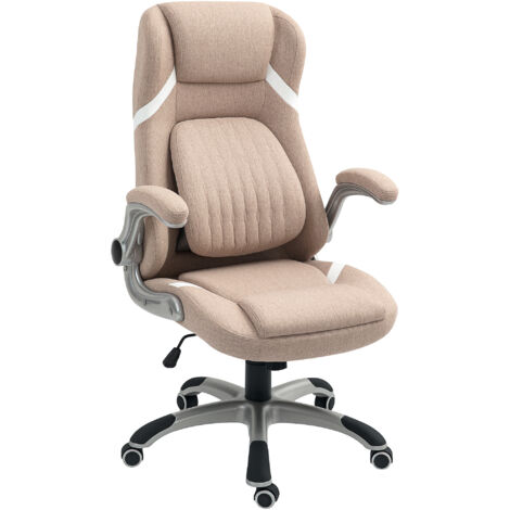 Vinsetto Sedia Ergonomica Girevole da Ufficio in Tessuto Effetto Lino Marrone