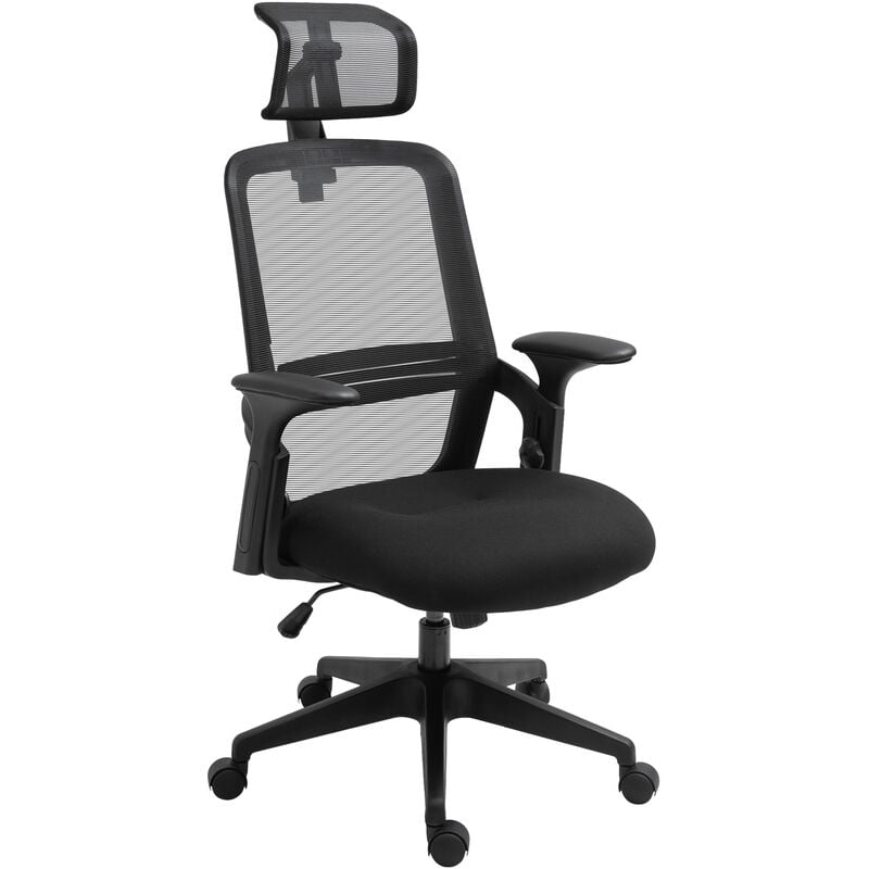 

Silla de Oficina Ergonómica Giratoria con Altura Ajustable Reposacabezas Soporte Lumbar Regulables y Respaldo Transpirable 63,5x64,5x113-122 cm Negro