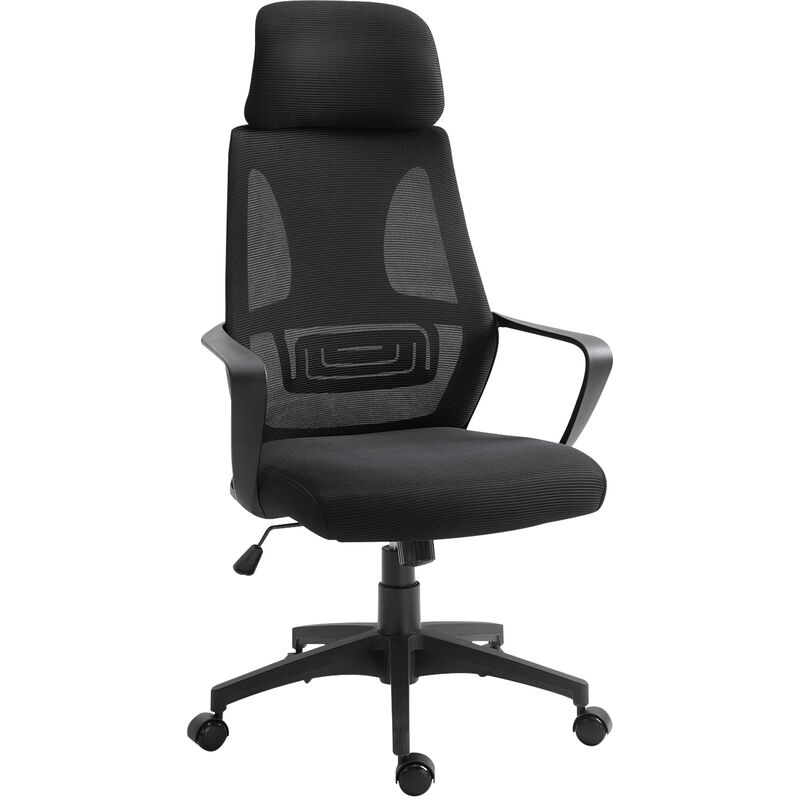 

Vinsetto - Silla de Oficina Ergonómica Basculante Altura Ajustable 64x55x116-126 cm Negro - Negro