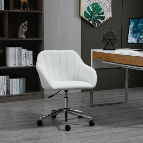 Vinsetto Silla de Oficina Ergonómica Silla de Escritorio Giratoria con Altura Ajustable Respaldo y Reposabrazos de Piel Sintética Carga 120 kg 60x59x79-89 cm Blanco