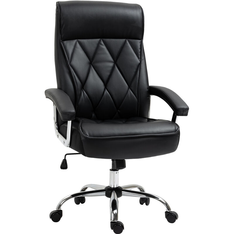 

Silla de Oficina Ergonómica Giratoria y Basculante con Altura Ajustable Respaldo Alto y Reposacabezas Acolchado Piel Sintética 66x69x113-121 cm Negro