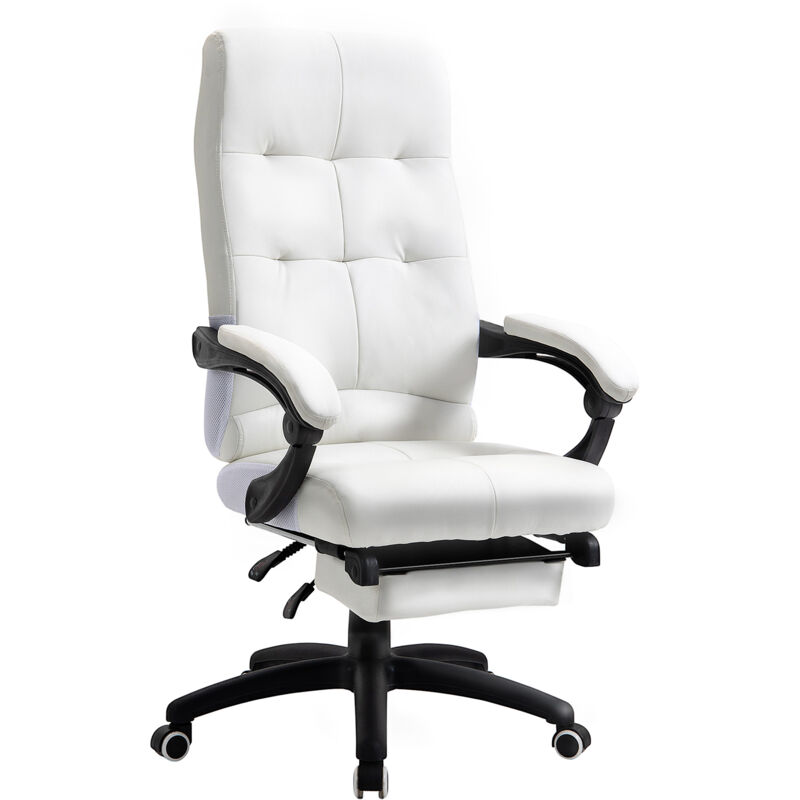 

Silla de Oficina Silla Giratoria con Altura Ajustable Función de Inclinación Reposabrazos y Reposapiés Piel Sintética 65x65x114-124 cm Blanco - Blanco