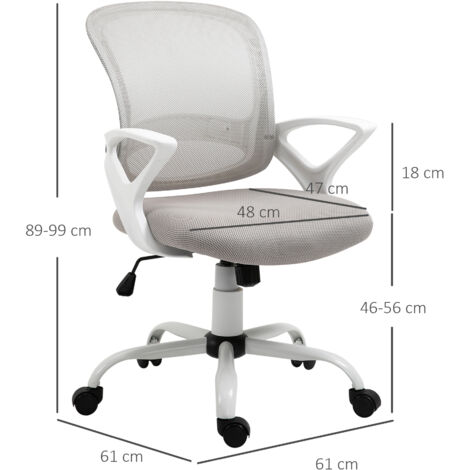 Vinsetto Silla de Oficina Silla de Escritorio de Malla Transpirable Basculante con Altura Ajustable Asiento Giratorio 360° y Soporte Lumbar 61x61x89-99 cm Gris