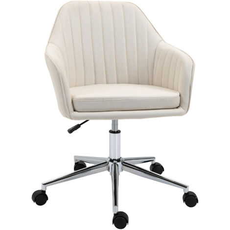 Vinsetto silla de oficina silla de escritorio giratoria tapizado en lino con altura ajustable y reposabrazos para estudio tocador carga 120 kg beige