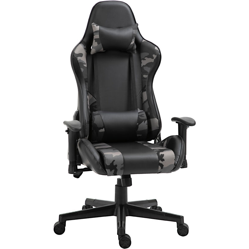 

Silla Gaming Ergonómica Basculante Reclinable con Altura Ajustable Reposabrazos Regulable y Cojines Cuero Sintético 72x77x126-136 cm Negro y