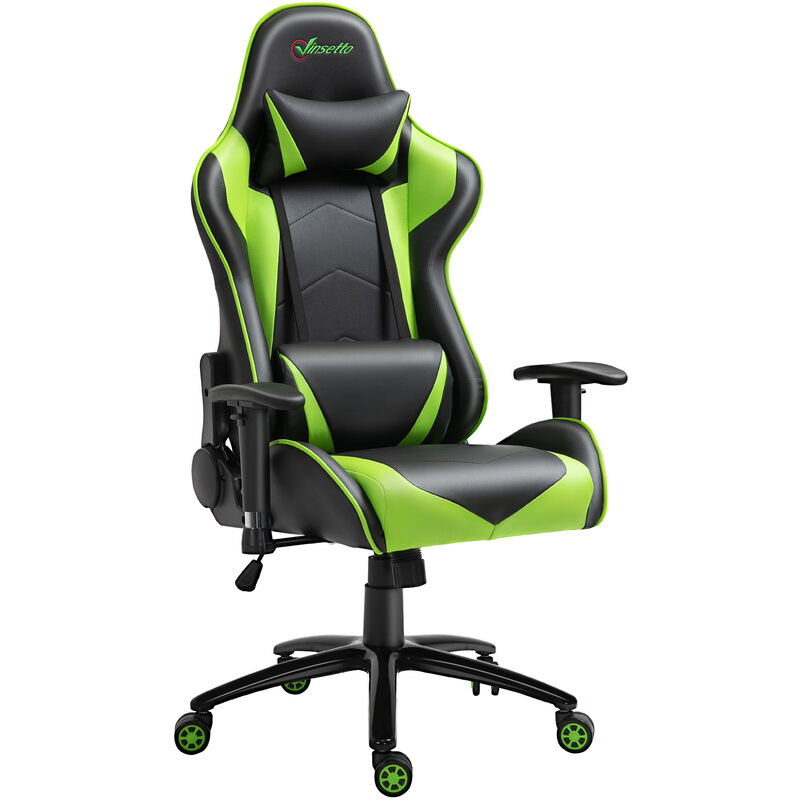 

Silla Gaming Ergonómica Giratoria Ajustable en Altura con Reposabrazos Regulable Reposacabezas y Cojín Lumbar Cuero Sintético 73x71x128-136 cm Verde