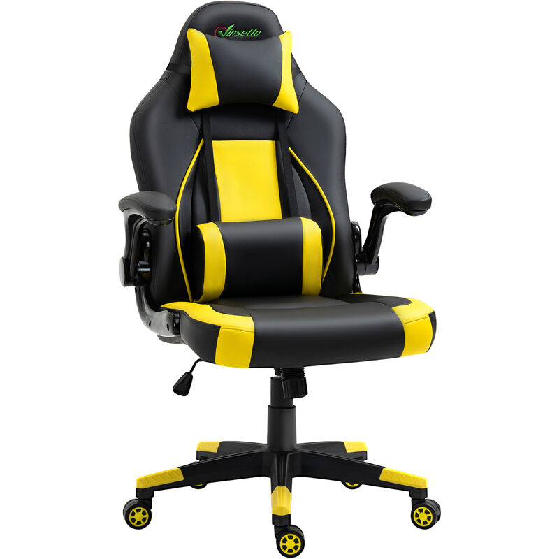 

Silla Gaming Ergonómica Silla Giratoria con Altura y Reposabrazos Ajustables Reposacabezas Cojín Lumbar Cuero Sintético 70x71x114-122 cm Amarillo