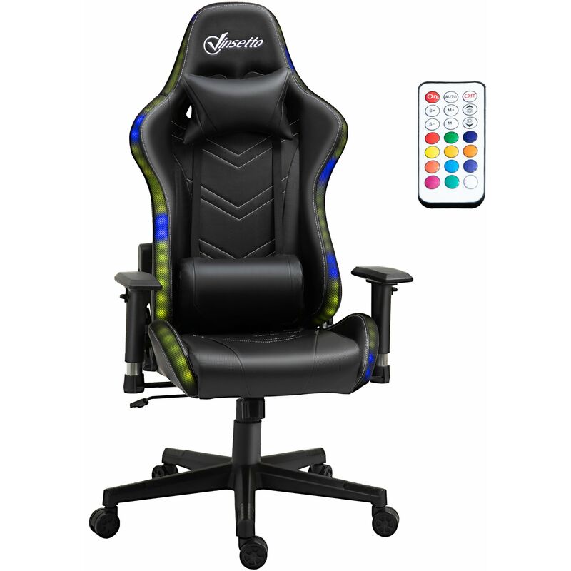 

Silla Gaming Ergonómica Silla Gamer Giratoria Reclinable Ajustable en Altura Basculante con Luz LED Reposacabezas y Cojín Lumbar 68x68x126-136cm