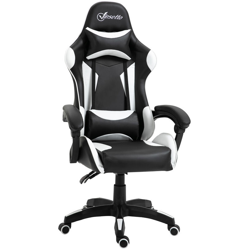 

Silla Gaming Profesional Ergonómica Reclinable y Ajustable en Altura con Respaldo Alto Reposacabezas y Reposabrazos 66x66x128-138 cm Blanco - Blanco