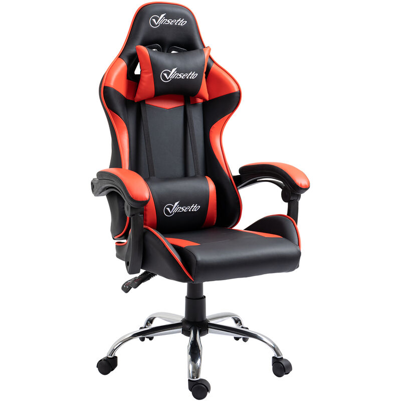 

Silla Gaming Profesional Silla de Videojuegos Giratoria con Altura Ajustable Reposacabezas Regulable y Cojín Lumbar 63x67x119-127 cm Rojo y Negro