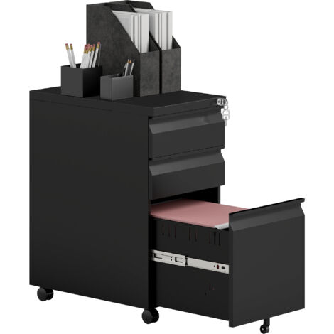 Vinsetto Steel File Cabinet with Lock and Wheels for Home Office, Black
