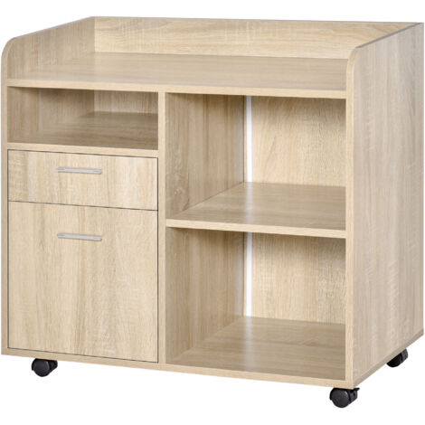 Vinsetto Support d'imprimante - Caisson d'organisation de Bureau Roulant - Dim. 80l x 40P x 72H cm en Bois Chêne clair