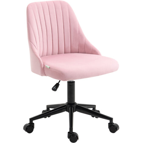 Vinsetto Velvet Office Chair with Adjustable Height and Wheels, Pink