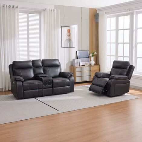 Vinson Electric Recliner 1+2 Seater Sofa Set Air Leather With Speakers & USB-C Charging
