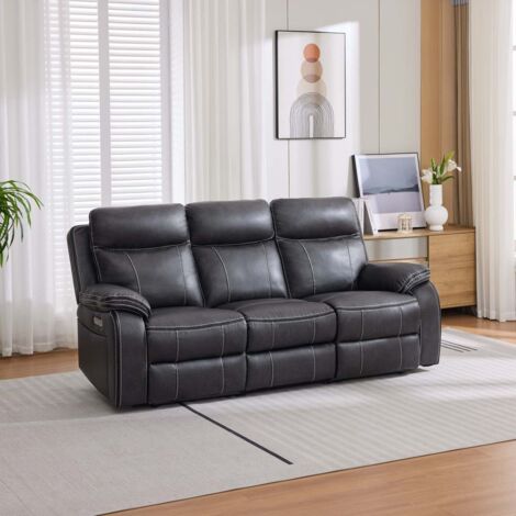 Vinson Electric Recliner 3 Seater Sofa Air Leather With Built-In Plugs & USB-C Charging