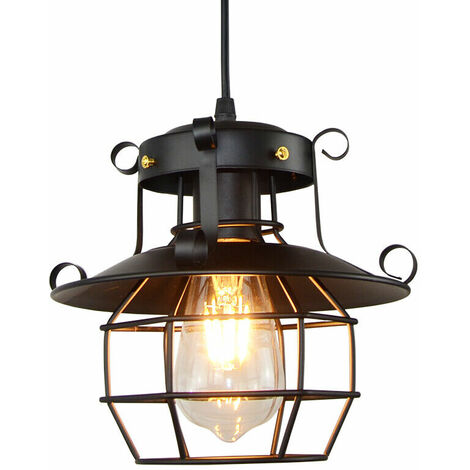 Vintag Pendelleuchte Metall Kronleuchter Hängelampe Käfig Hängende Lampe E27 Lamp Fassungstyp Schwarz