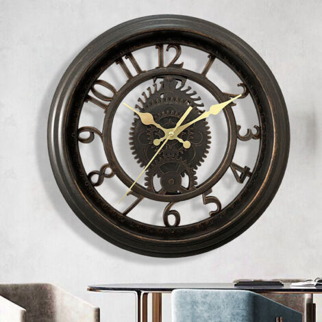 Vintage 11" Wanduhr - Schwarz, Kreative Skelett-Wanduhr, Runde Wanduhr mit Beleuchtung für das Wohnzimmer, Luxuriöser Stil