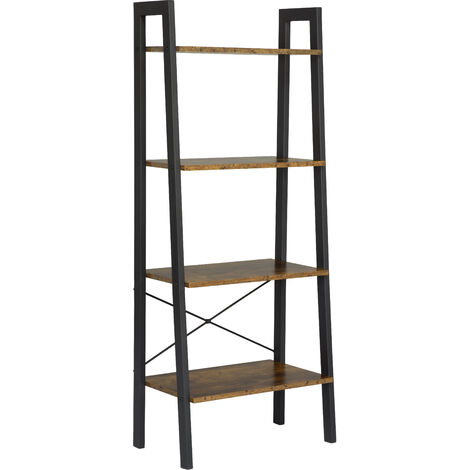 main image of "Vintage 4-Tier Storage Shelves Ladder Bookshelf Industrial Bookcase Unit Rustic Brown"