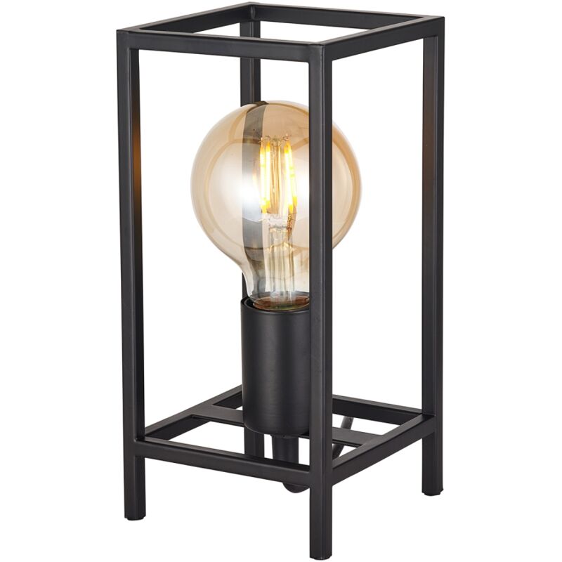 Vintage and Industrial Style Matte Black Table Lamp with Rectangular Cage Design by Happy Homewares