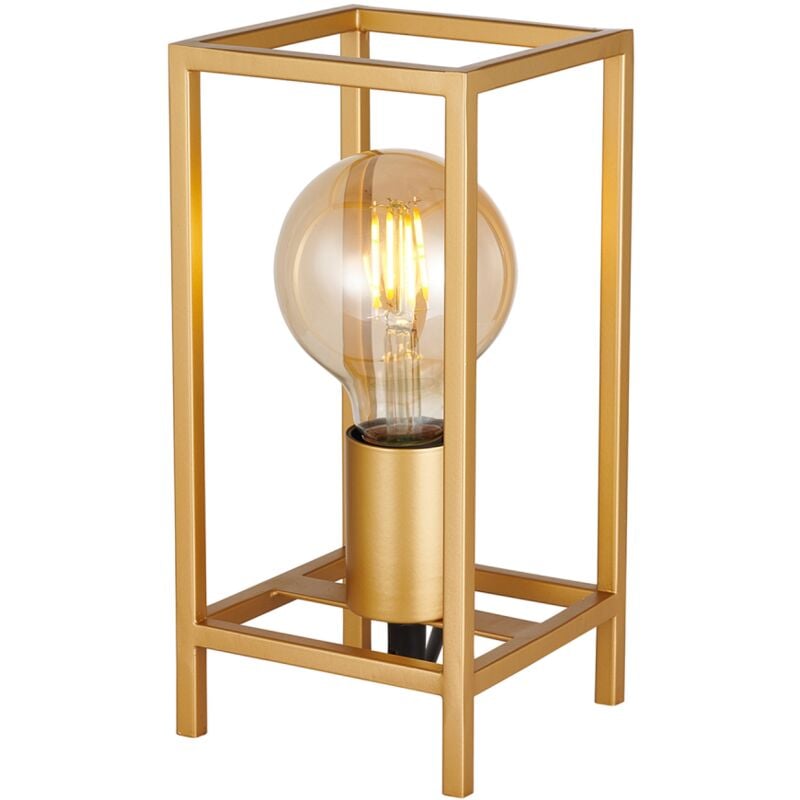 Vintage and Industrial Style Satin Gold Table Lamp with Rectangular Cage Design by Happy Homewares