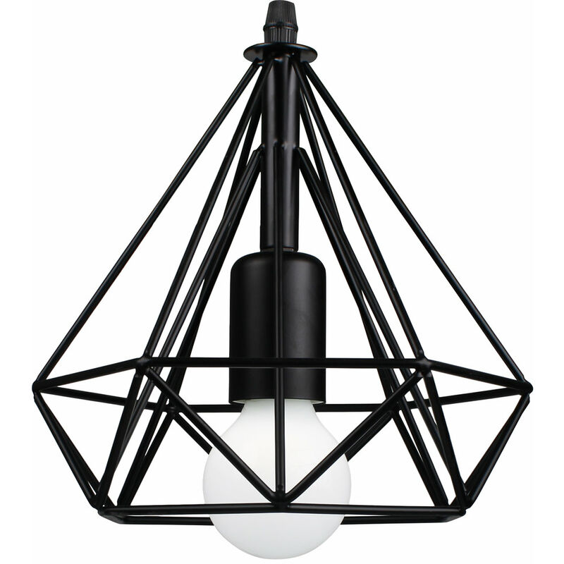 Diamond Penant Light Chandelier with Metal Cage Industrial Style Hanging Ceiling Lamp (Black/Ø20cm)
