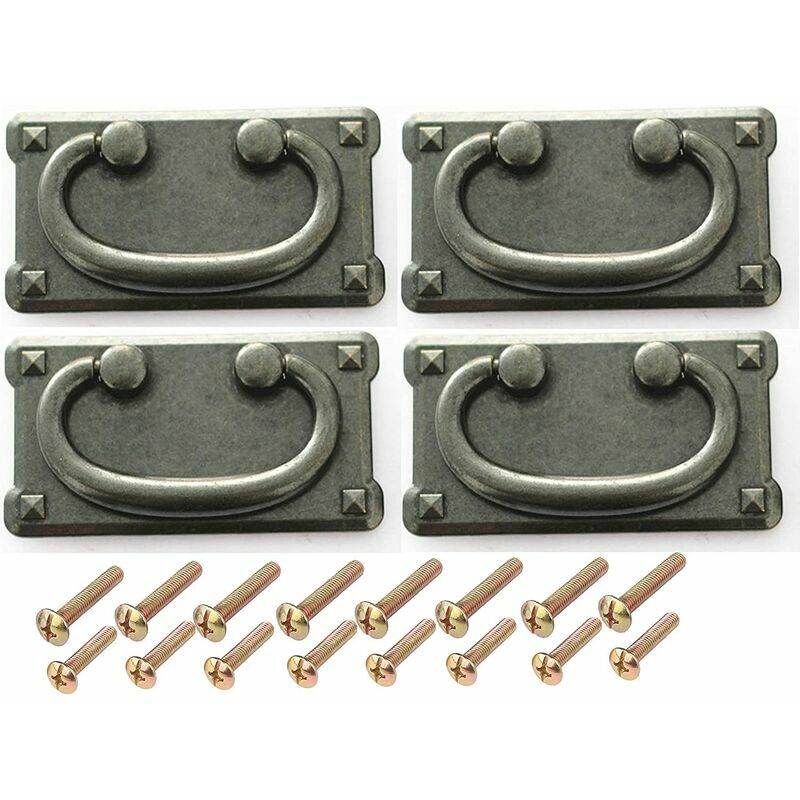 Vintage Antique Drawer Handles with Pull Ring for Cabinet Door, Furniture Decoration, with 16 Screws in 2 Lengths and 1 Small Hex Wrench (Black, 96mm