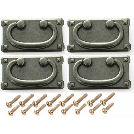 Vintage Antique Drawer Handles with Pull Ring for Cabinet Door, Furniture Decoration, with 16 Screws in 2 Lengths and 1 Small Hex Wrench (Black, 96mm x 52mm) 4PCS